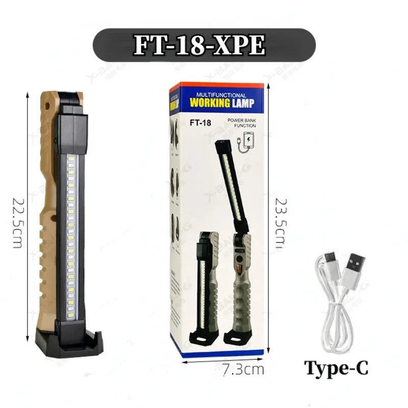 Multifunctional Portable COB LED Work Light with Hanging Hook Handled Flashlight 5 Modes for Outdoor Camping