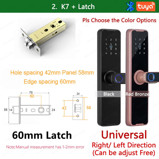 RAYKUBE Biometric Fingerprint Door Lock K7 Pro+ Black Smart Lock Tuya App Remote Unlocking Keyless Lock Electronic Door Lock