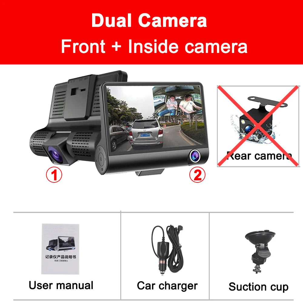 3 Cameras Car DVR 1080P 4.0 Inch Dash Cam for Cars Video Recorder Auto Registrator Dvrs Black box Rear View Camera for vehicle